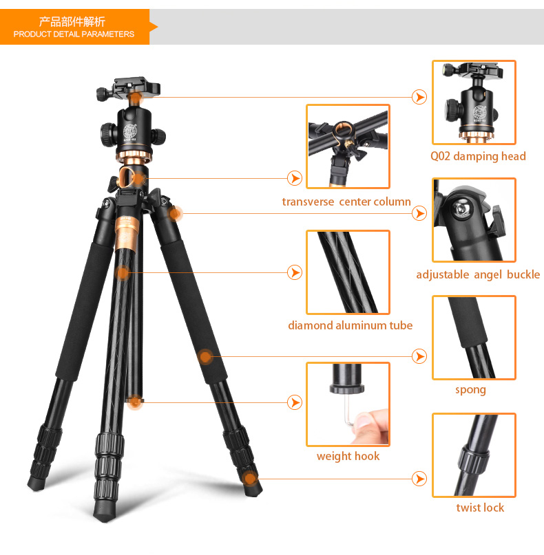 QZSD Multifunction Professional DSLR Horizontal Center Tripod + Monopod